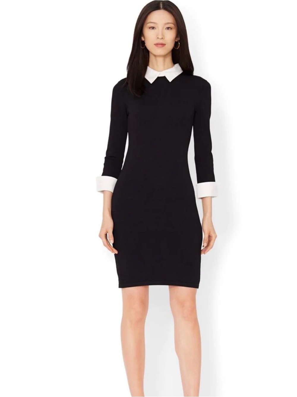 Ralph Lauren Black Sheath Dress with White Collar & Cuffs